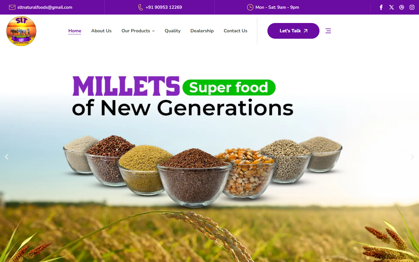 Website designed by RK Techno Solutions for SLT Millets — Food & Agriculture